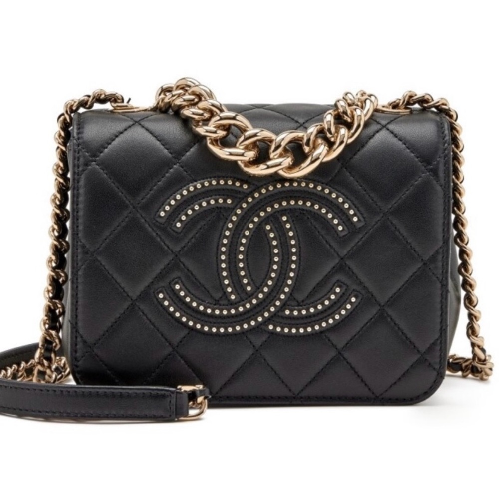 Rare Chanel Black Lambskin Studded Flap bag